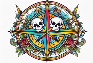 Compass wonderland skulls tattoo idea