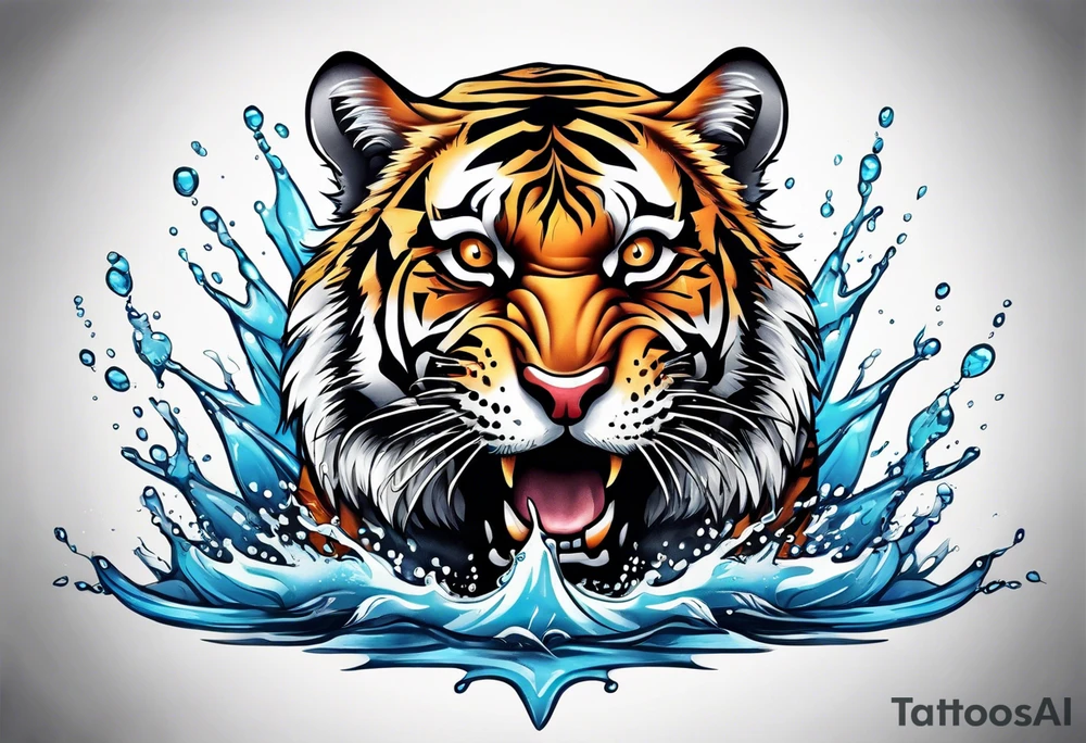 full tiger body splashing paw into water tattoo idea