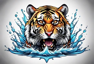 full tiger body splashing paw into water tattoo idea