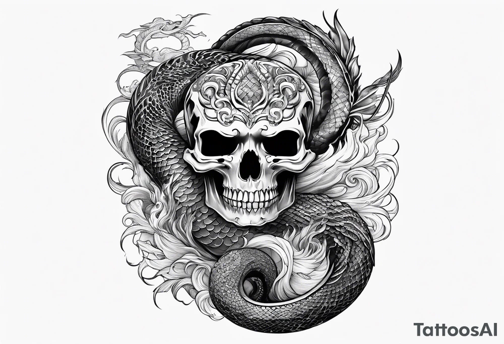skeletal cloud serpent tattoo idea