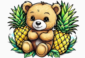 Teddy bear hugging pineapple tattoo idea