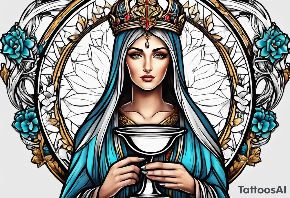Female saint holding a chalice tattoo idea