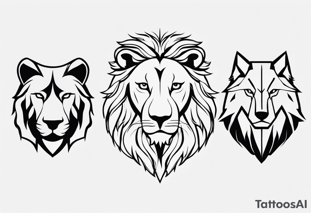 Face of a 1 Lion, 1 eagle, and 1 wolf tattoo idea