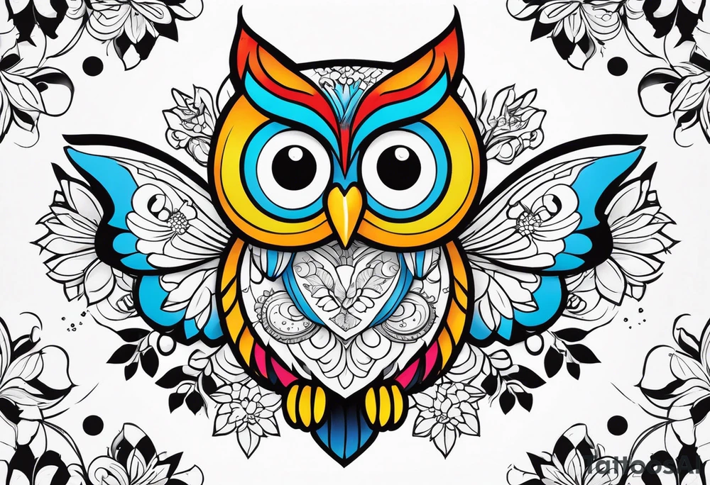 Owl flower butterfly stars tattoo idea