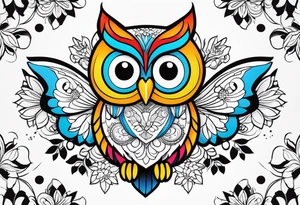 Owl flower butterfly stars tattoo idea