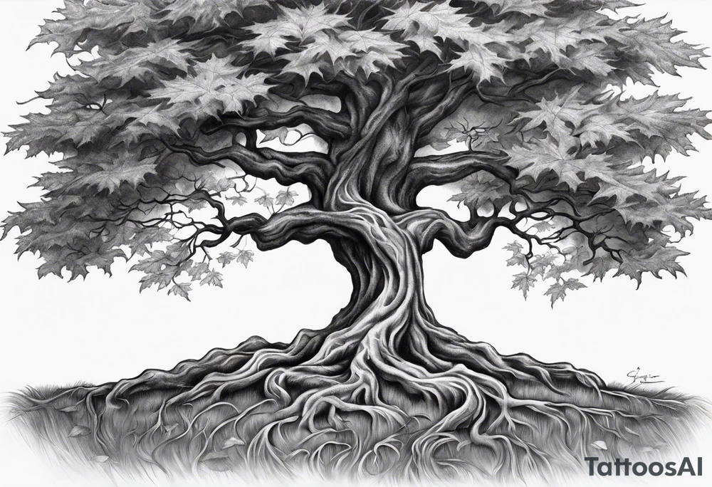 Intertwined Roots and Cross: The roots of the maple tree intertwined with a cross, emphasizing that my family’s foundation is deeply rooted in faith. tattoo idea