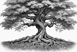 Intertwined Roots and Cross: The roots of the maple tree intertwined with a cross, emphasizing that my family’s foundation is deeply rooted in faith. tattoo idea