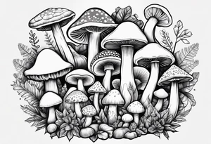Variety of mushrooms flash sheet tattoo idea