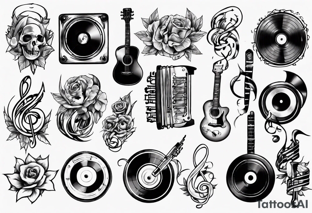 lots of music tattoo idea