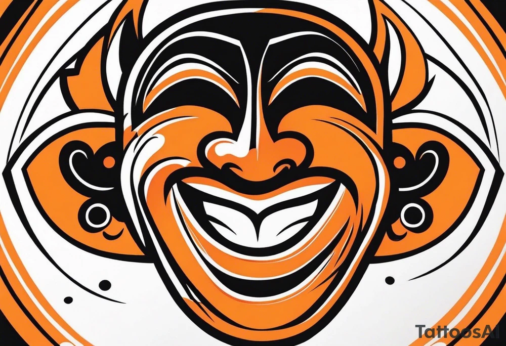 Laughing mask that is orange and black simplistic tattoo idea