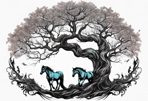 Realistic Horse and Yggdrasil tree tattoo idea