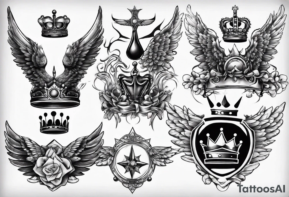wings and crown tattoo idea