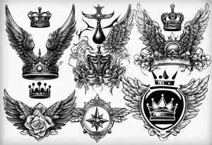 wings and crown tattoo idea