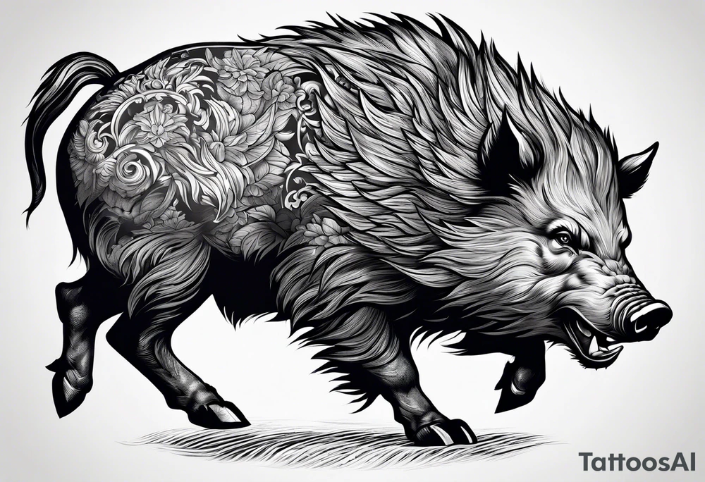 angry boar front tattoo idea