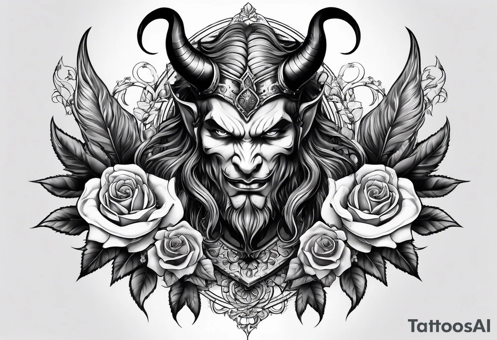 tattoo with devil and roses  for the chest tattoo idea