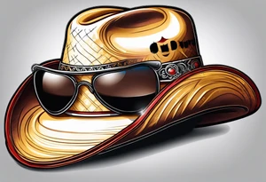 Wire rim glasses with a cowboy hat and large handlebar mustache tattoo idea