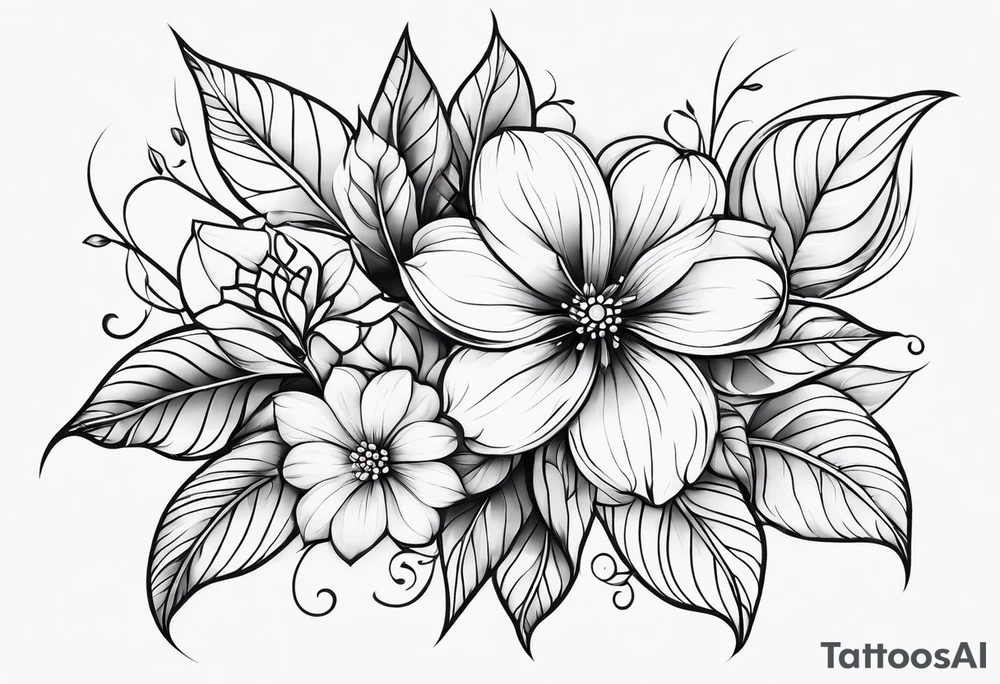 abstract flower with vines tattoo idea