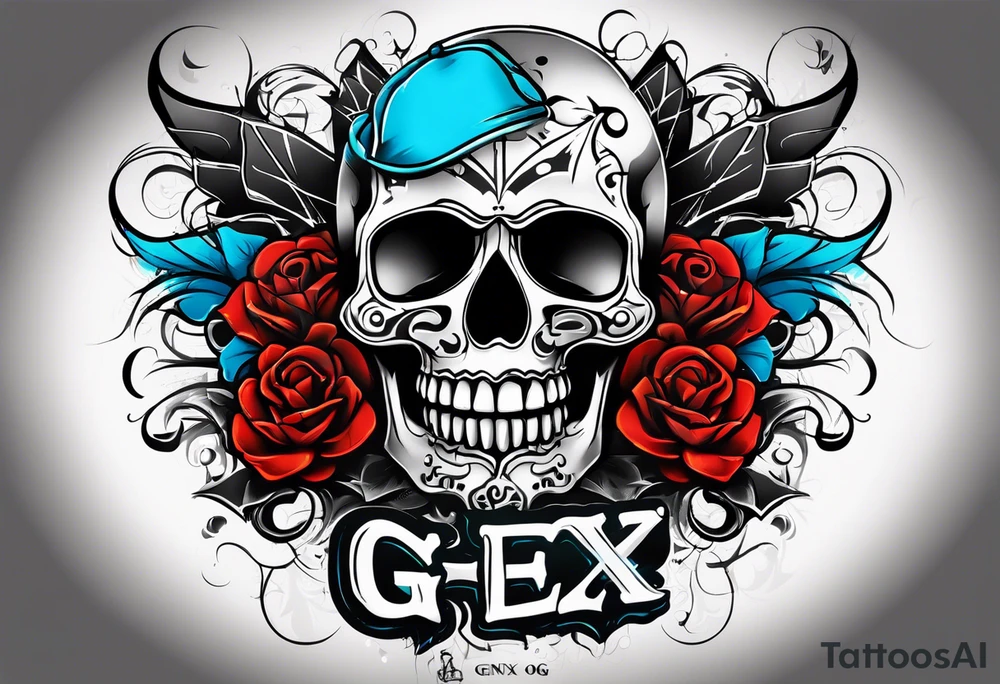 street art graffiti skull with the words "GenX OG" tattoo idea
