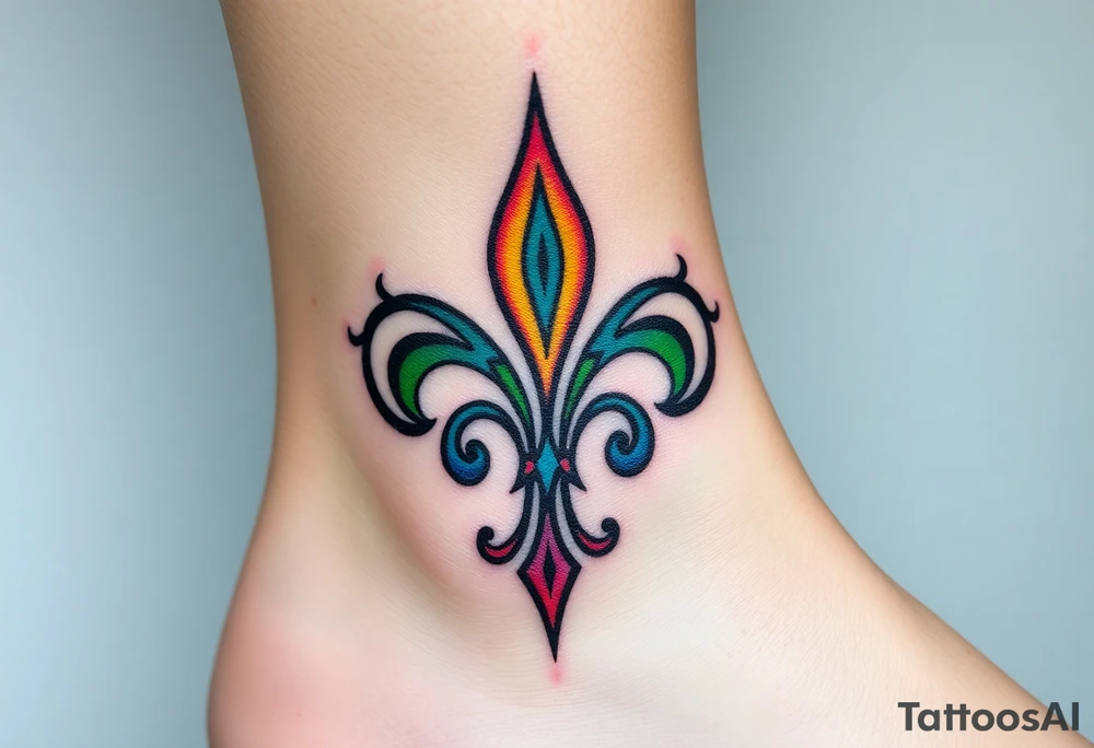 fleur de lis filled in with rainbow colors tattoo idea