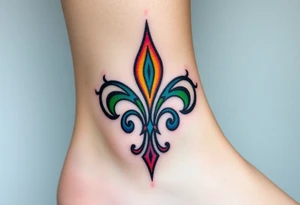fleur de lis filled in with rainbow colors tattoo idea