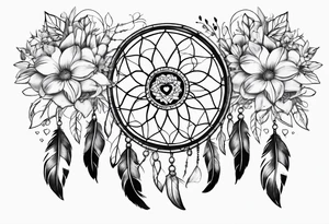 Dream catcher with hearts and flowers tattoo idea
