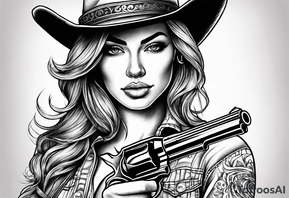 Cowgirl with revolver tattoo idea