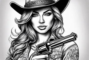 Cowgirl with revolver tattoo idea