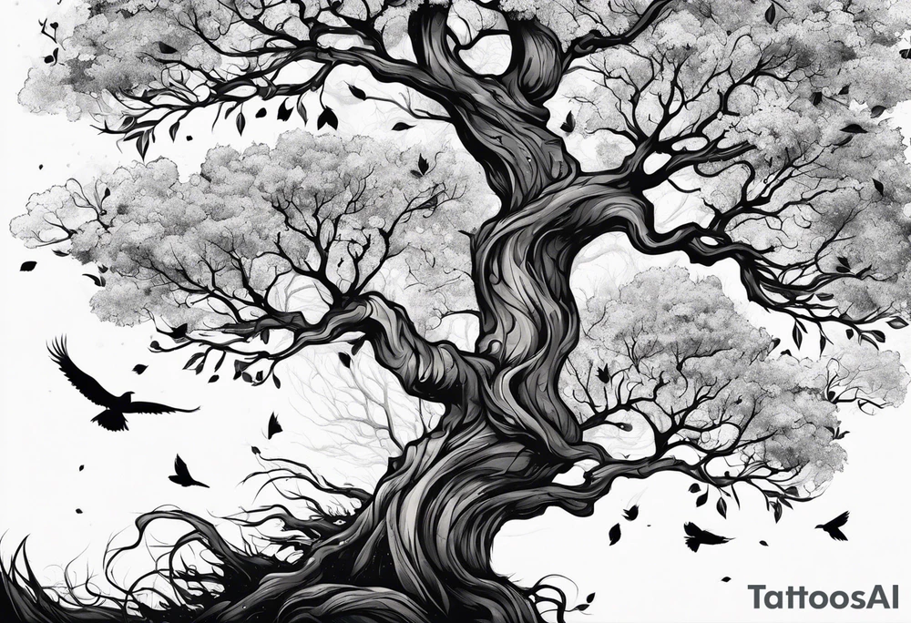 leave's tree flying away tattoo idea