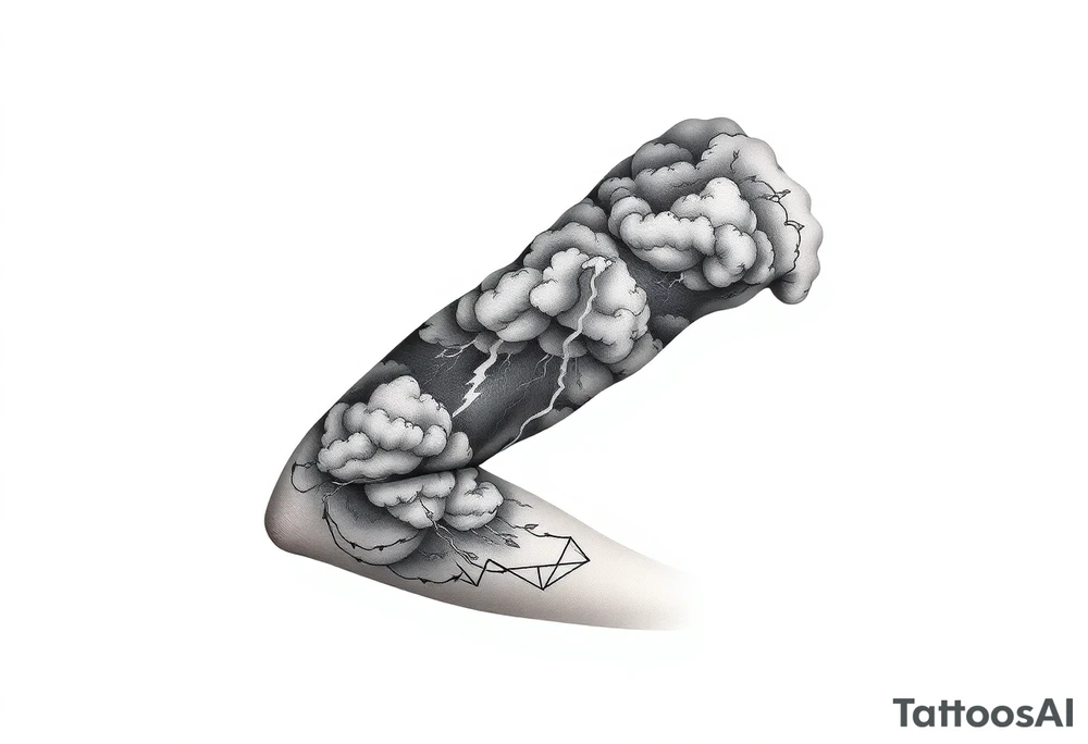 right arm sleeve, storm clouds and lightning mixed throughout, tattoo idea