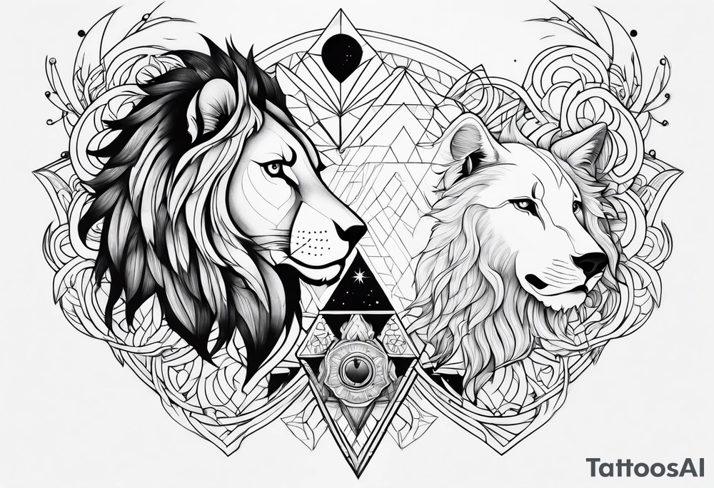Lion,wolf,lady and phoenix tattoo idea