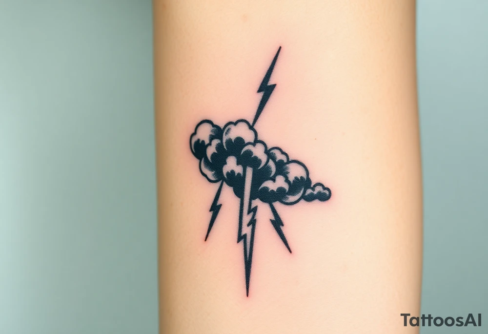 Black dark storm clouds with lightning bolts tattoo idea