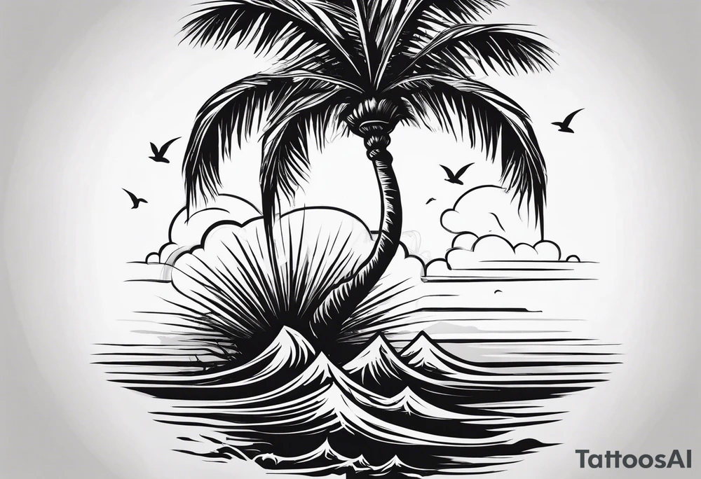 Single palm tree with strong roots that shows flow of the tree but staying strong even in the storm tattoo idea