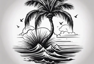 Single palm tree with strong roots that shows flow of the tree but staying strong even in the storm tattoo idea