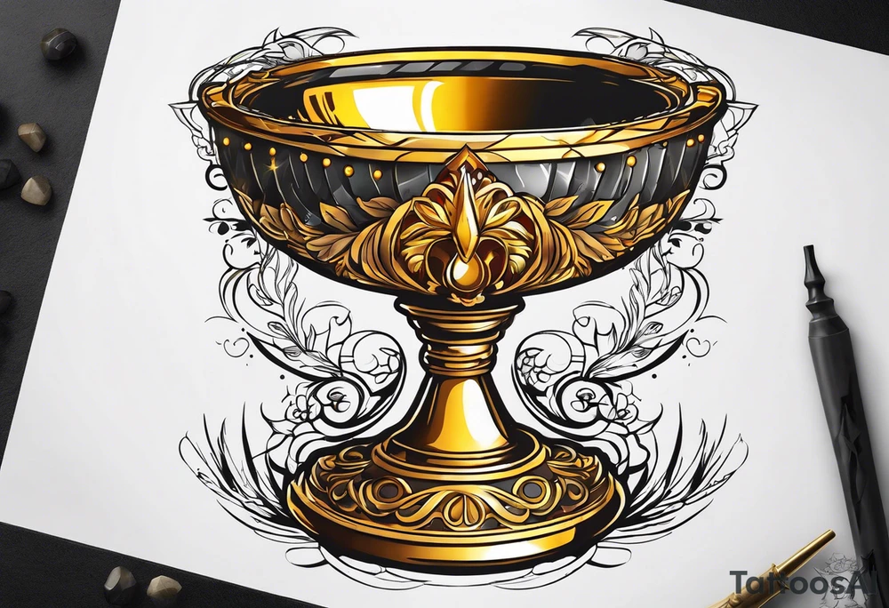 chalice surrounded by golden halo tattoo idea