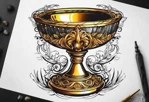 chalice surrounded by golden halo tattoo idea