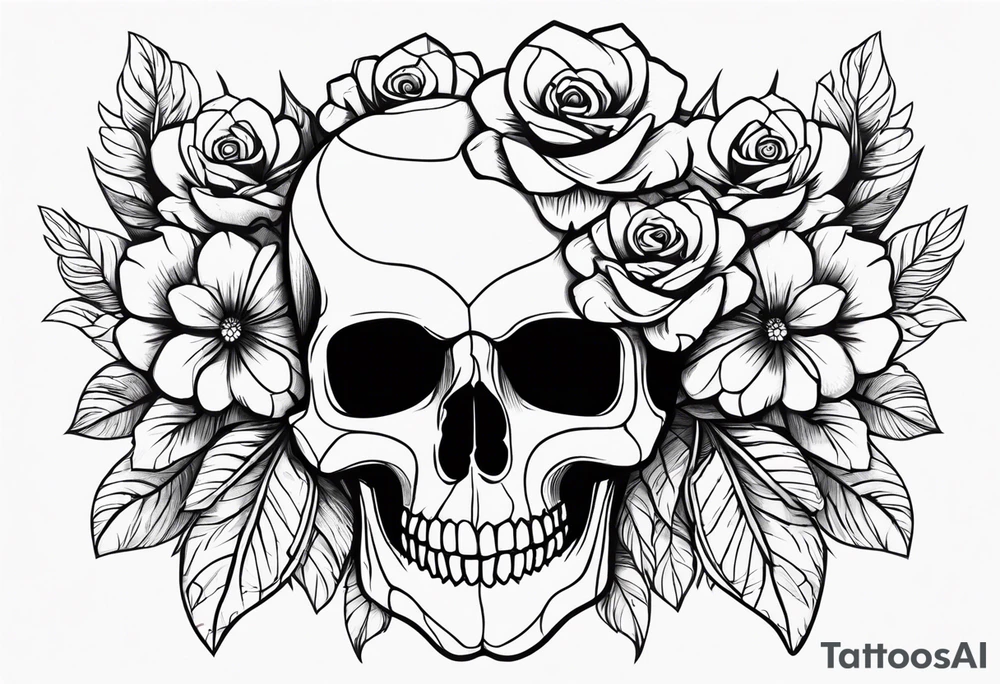 Flowers and skull tattoo idea