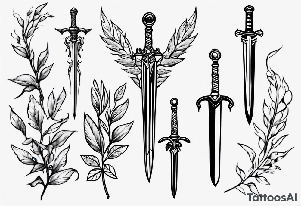 A sword runs through 13 and a laurel leaf tattoo idea