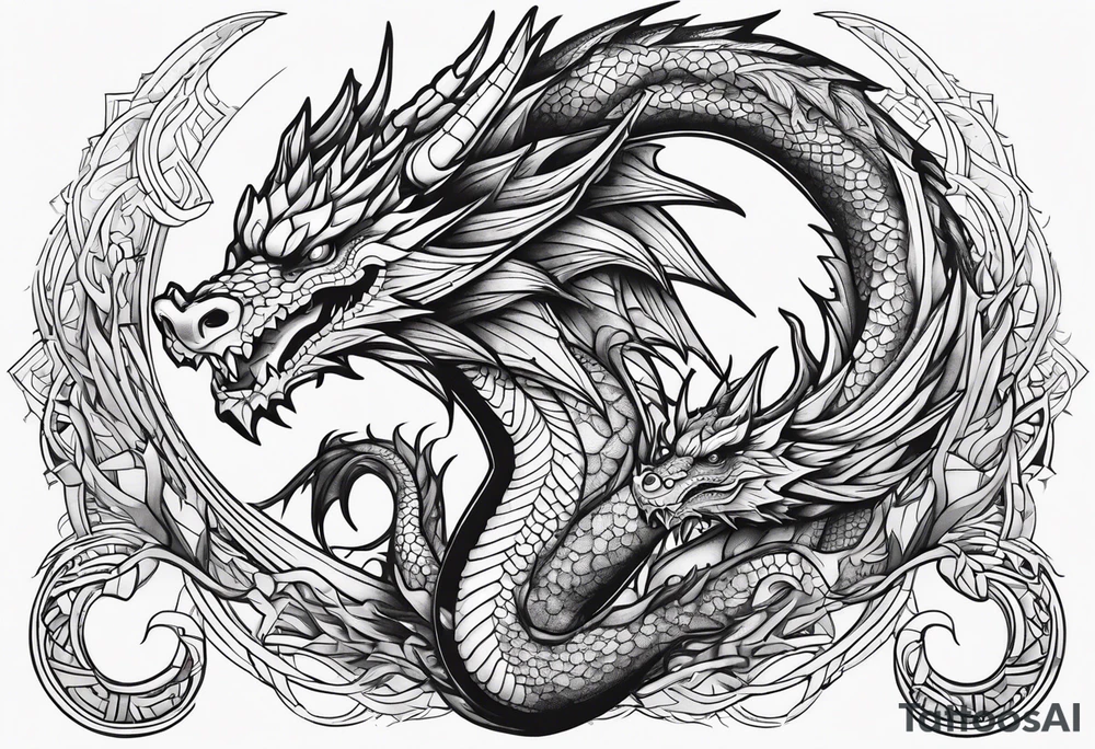 powerful dragon holding and protecting a female tattoo idea
