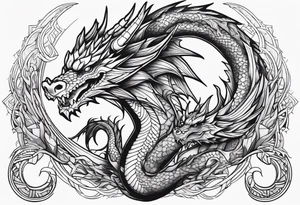 powerful dragon holding and protecting a female tattoo idea