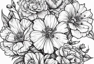 Flowers including larkspur and carnations tattoo idea