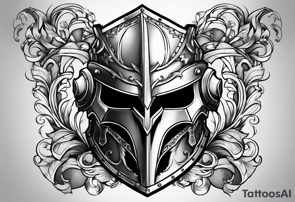 knight helmet and shield tattoo idea