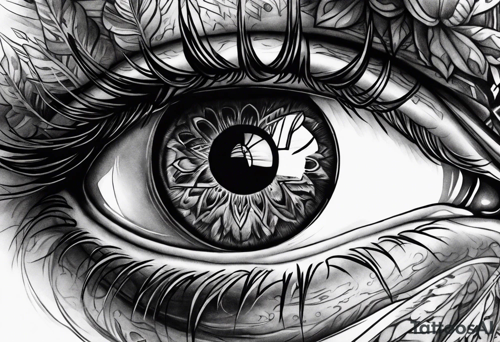 Eye ball up close with dead people in the reflection tattoo idea