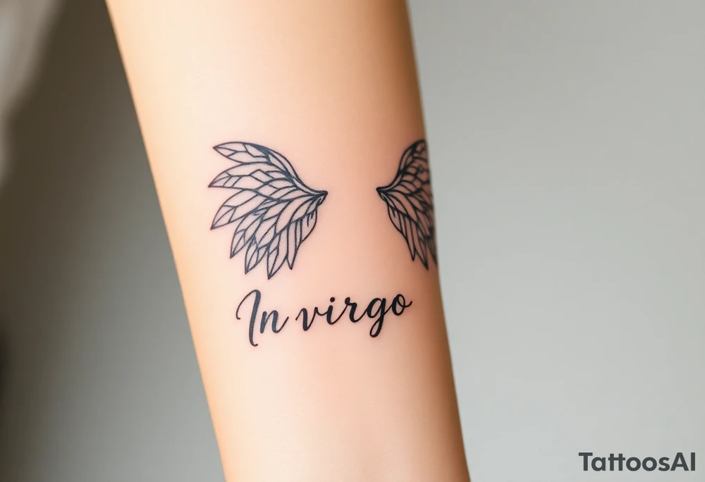 A divine woman with ethereal wings made of delicate lace and vines, symbolizing Virgo’s purity and the word virgo tattoo idea