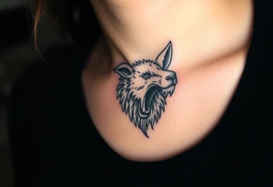 A  sheep wolf showing teeth as a mystical creature tattoo idea