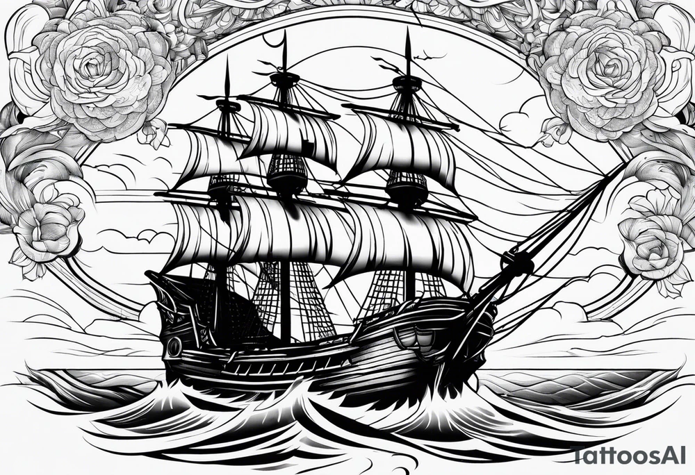 Pirate ship in a storm tattoo idea