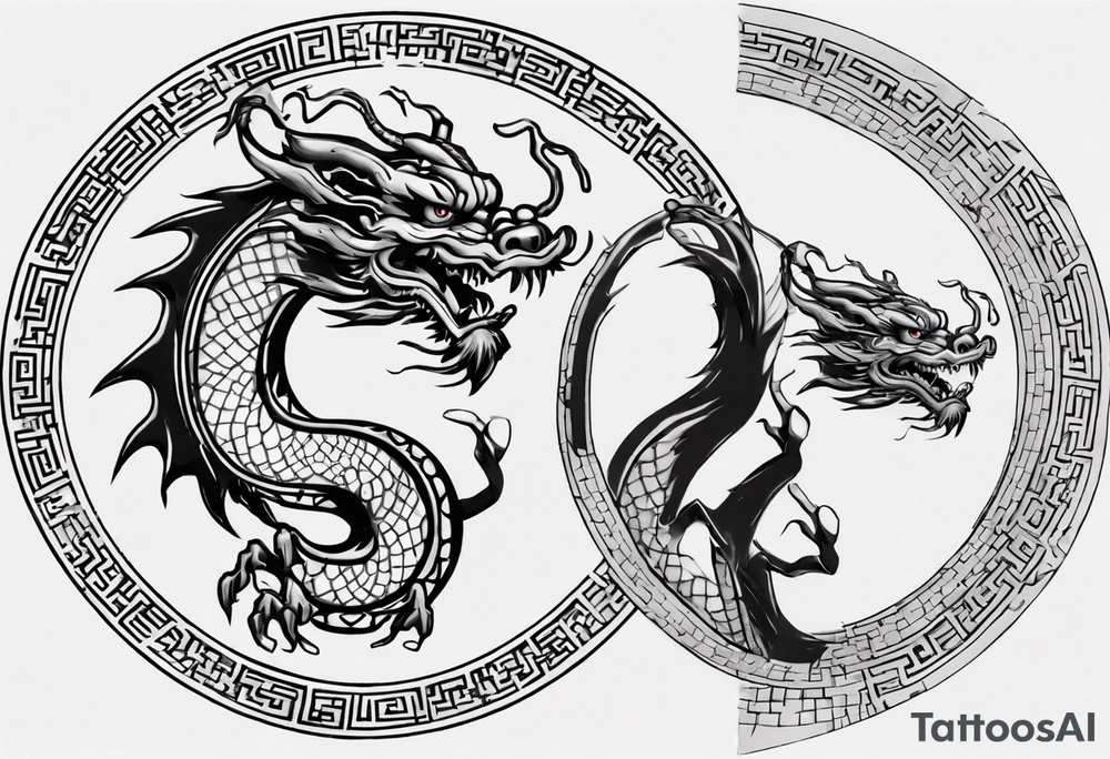 Chinese dragon in a circular shape with "02.03" written on its skin tattoo idea
