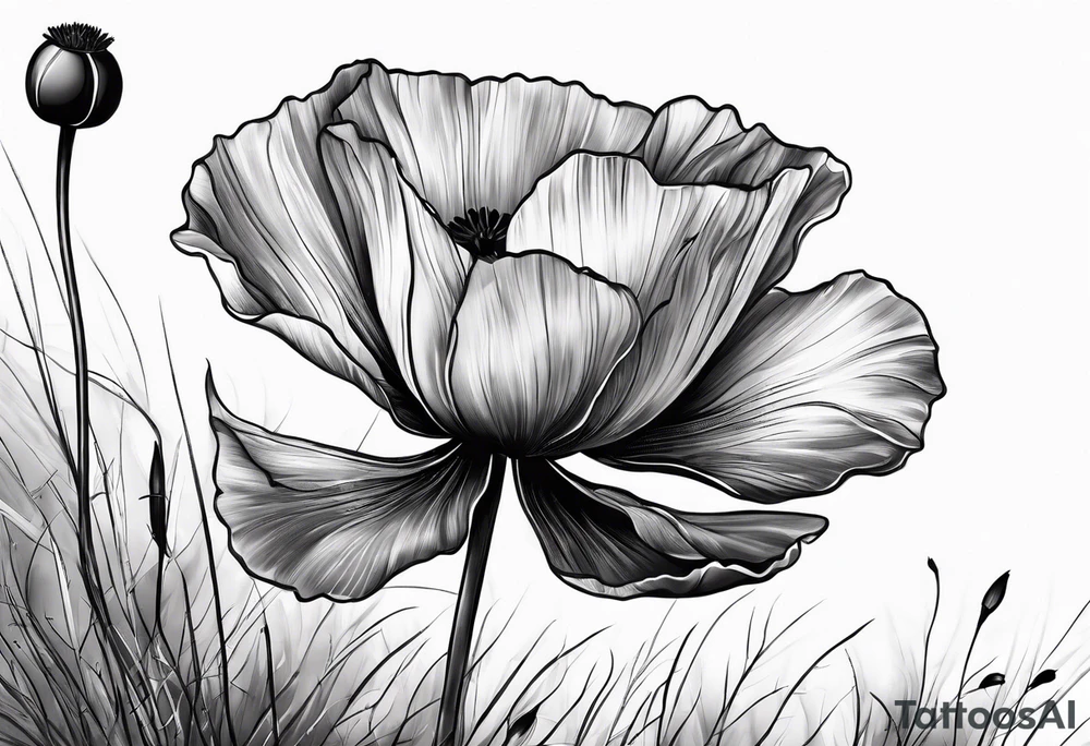 Lone poppy growing out of boulder tattoo idea