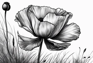 Lone poppy growing out of boulder tattoo idea