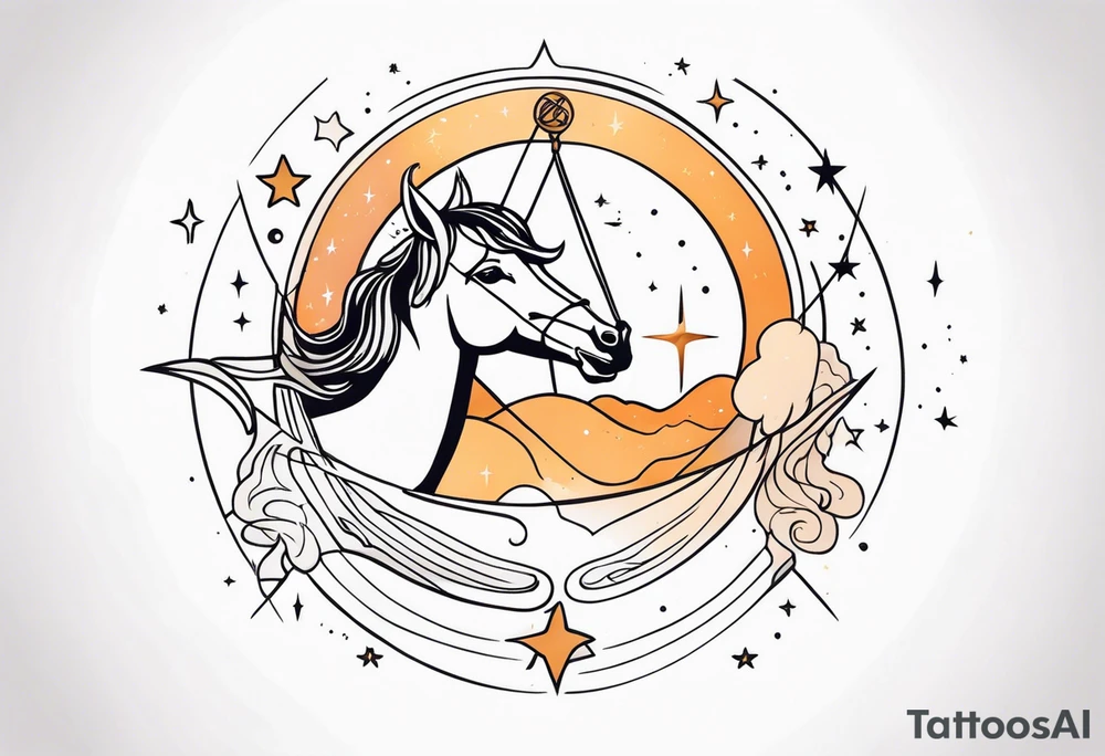 Sagittarius with celestial stars and harmony and creation symbols tattoo tattoo idea