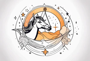Sagittarius with celestial stars and harmony and creation symbols tattoo tattoo idea